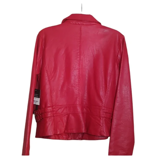 New Project Runway Red Faux Leather Moto Jacket with Silver Trim sz XL - Picture 4 of 7